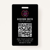 QR Code Modern Black Business Logo Event Badge (Voorkant)