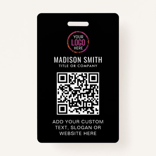 QR Code Modern Black Business Logo Event Badge (Voorkant)