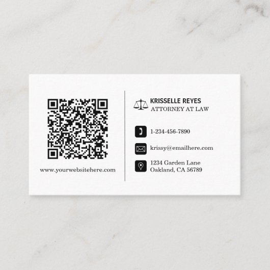 QR-code Modern Black en White Professional Visitekaartje (Voorkant)