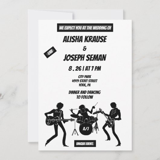 QR Code Modern Black en Withe Music Wedding Kaart (Voorkant)