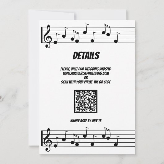 QR Code Modern Black en Withe Music Wedding Kaart (Achterkant)