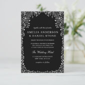 QR-code Modern Black & White Minimal Leaf Wedding Kaart (Staand voorkant)