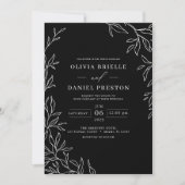 QR-code Modern Black & White Minimal Leaf Wedding Kaart (Voorkant)