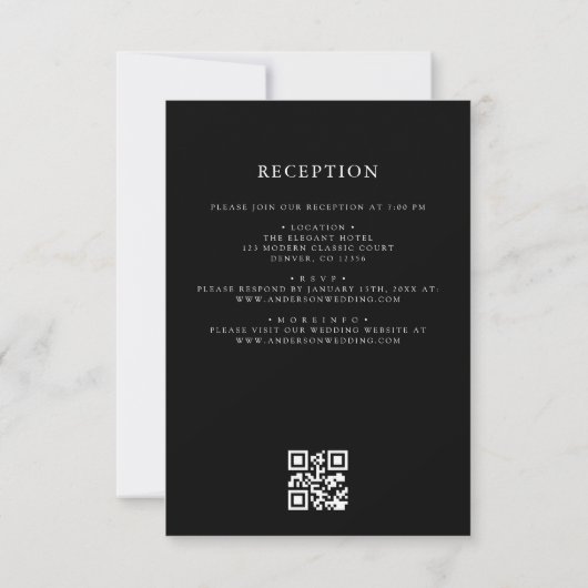 QR-code Modern Black & White Minimal Leaf Wedding Kaart (Achterkant)