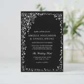 QR-code Modern Black & White Minimal Leaf Wedding Kaart (Staand voorkant)