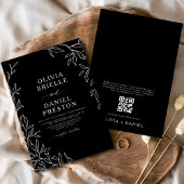 QR-code Modern Black & White Minimal Leaf Wedding Kaart
