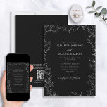 QR-code Modern Black & White Minimal Leaf Wedding Kaart<br><div class="desc">Maak uw grote dag onvergegeteld wanneer u onze QR-code Modern Black & White Minimal Leaf Wedding Invitation stuurt. Deze verfijnde uitnodiging is zeker om een verklaring af te leggen met zijn elegante, formele zwart-witontwerp, met een delicate handgetekende bladgrens en handgeschreven scripttypografie in dezelfde tint. Het is een perfecte keuze voor...</div>