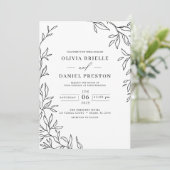 QR-code Modern Black & White Minimal Leaf Wedding Kaart (Staand voorkant)