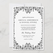 QR-code Modern Black & White Minimal Leaf Wedding Kaart (Voorkant)