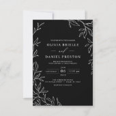 QR-code Modern Black & White Minimal Leaf Wedding Kaart (Voorkant)