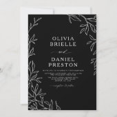 QR-code Modern Black & White Minimal Leaf Wedding Kaart (Voorkant)