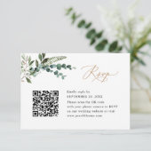 QR Code Modern Boho Greenery Gold Wedding RSVP Kaartje (Staand voorkant)