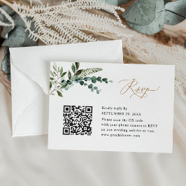 QR Code Modern Boho Greenery Gold Wedding RSVP Kaartje
