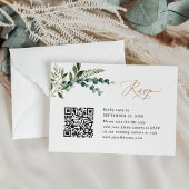 QR Code Modern Boho Greenery Gold Wedding RSVP Kaartje