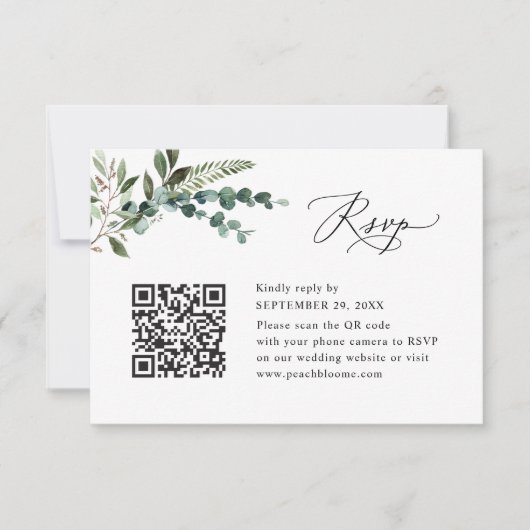 QR Code Modern Boho Greenery Wedding RSVP Kaartje (Voorkant)