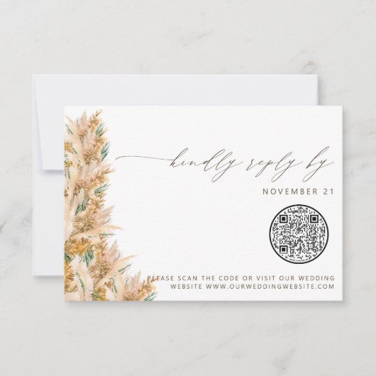 QR-code Modern Boho Pampas Grass Wedding RSVP (Voorkant)