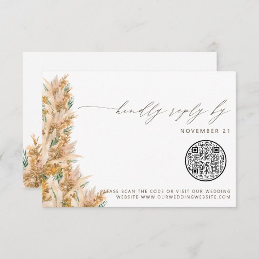QR-code Modern Boho Pampas Grass Wedding RSVP (Voorkant / Achterkant)