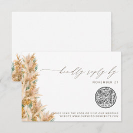 QR-code Modern Boho Pampas Grass Wedding RSVP Kaartje