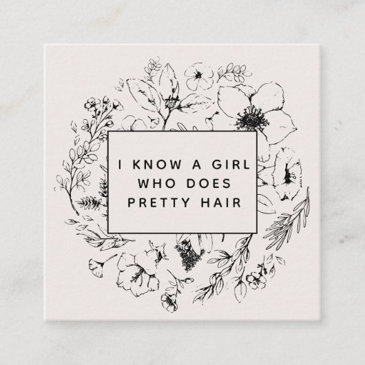 QR Code Modern Botanisch Blush Zwart Verwijzings K Vierkante Visitekaartje (Voorkant)