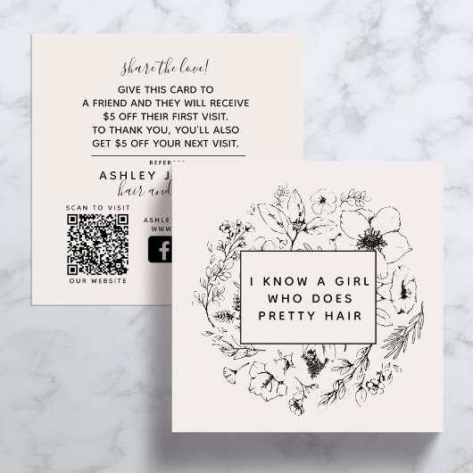 QR Code Modern Botanisch Blush Zwart Verwijzings K Vierkante Visitekaartje