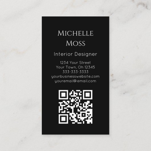 QR code Modern Botanisch groen Zwart Wit Visitekaartje (Achterkant)