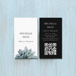 QR code Modern Botanisch groen Zwart Wit Visitekaartje
