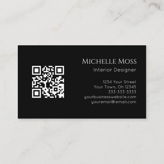 QR code Modern Botanisch groen Zwart Wit Visitekaartje (Achterkant)