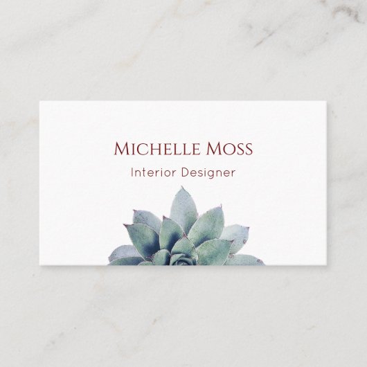 QR-code Modern Botanisch Succulent Visitekaartje (Voorkant)