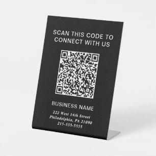 QR Code Modern Business Black Reclamebord Met Voetstuk