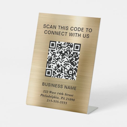QR-code Modern Business Gold Reclamebord Met Voetstuk (Voorkant)