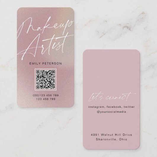 QR-code modern chic make-up artiest verticaal Visitekaartje (Voorkant / Achterkant)