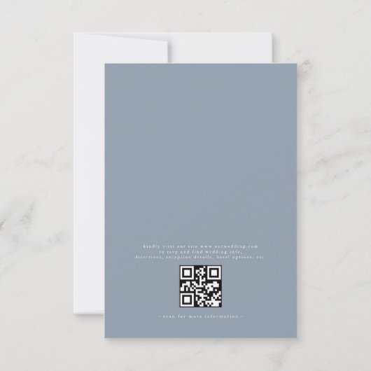 QR-code Modern Dusty Blue Minimal Leaf Wedding Kaart (Achterkant)