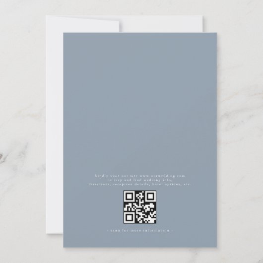 QR-code Modern Dusty Blue Minimal Leaf Wedding Kaart (Achterkant)