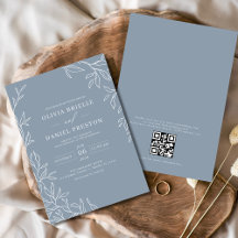 QR-code Modern Dusty Blue Minimal Leaf Wedding