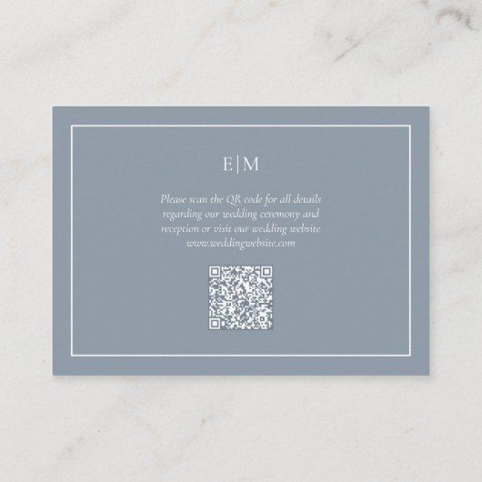 QR Code Modern Dusty Blue Monogram Bruiloft Detail Informatiekaartje (Achterkant)