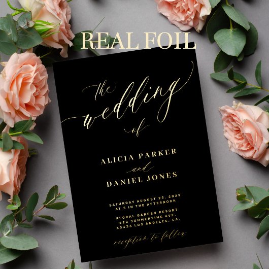 QR code modern elegant goud zwart bruiloft Folie Uitnodiging