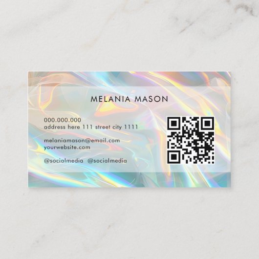 QR-code Modern Elegant Holographic Irediscent Visitekaartje (Achterkant)