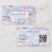 QR Code Modern Elegant Holographic Marble Pastel Visitekaartje (Voorkant / Achterkant)