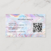 QR Code Modern Elegant Holographic Marble Pastel Visitekaartje (Achterkant)