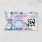 QR Code Modern Elegant Holographic Marble Stone Visitekaartje (Achterkant)
