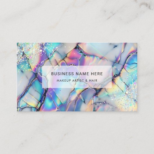 QR Code Modern Elegant Holographic Marble Stone Visitekaartje (Voorkant)