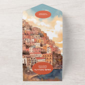 QR Code Modern Elegant Italië Bestemming Bruiloft All In One Uitnodiging (Buitenkant)