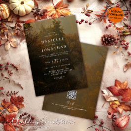 QR Code Modern Elegant  Rustiek Fall Wedding Kaart