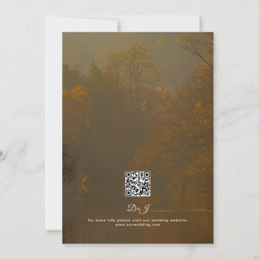 QR Code Modern Elegant Rustiek Fall Wedding Kaart (Achterkant)