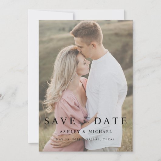 QR Code Modern Elegant Script 2 foto bruiloft Save The Date (Voorkant)