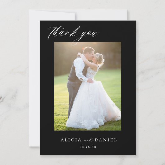 QR CODE modern elegant script foto zwarte bruiloft Bedankkaart (Voorkant)