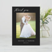 QR CODE modern elegant script foto zwarte bruiloft Bedankkaart (Staand voorkant)