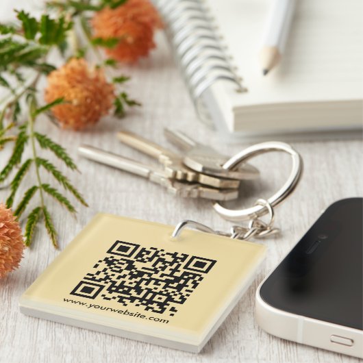 QR Code Modern Elegant Vierkant Enkelzijdig Goud Sleutelhanger (Voorkant Rechts)