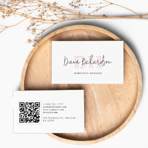 QR Code Modern Elegant & Vrouwelijk Initiaal Monog Visitekaartje