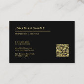 QR Code Modern Elegant Zwart Goud Tekst Europees Visitekaartje (Achterkant)